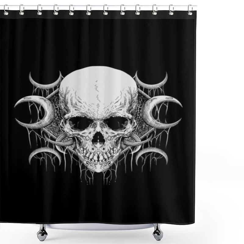 Personality  Skull With Temple Dark And Spider Webs Artwork Illustration Shower Curtains