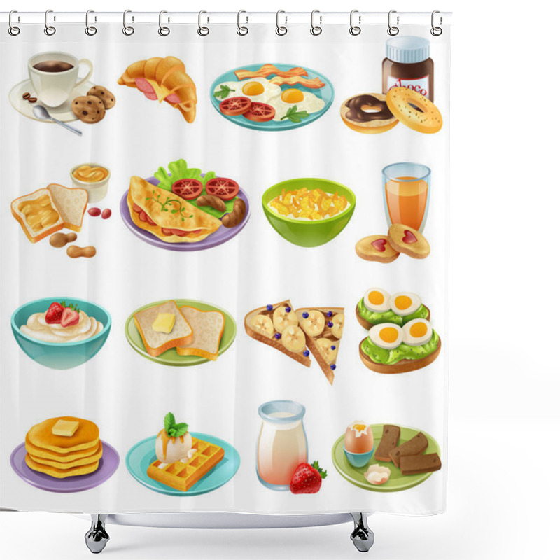 Personality  Breakfast Brunch Menu Food Icons Set Shower Curtains