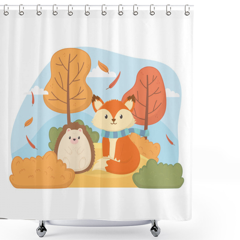 Personality  Cute Animal Foliage Hello Autumn Shower Curtains