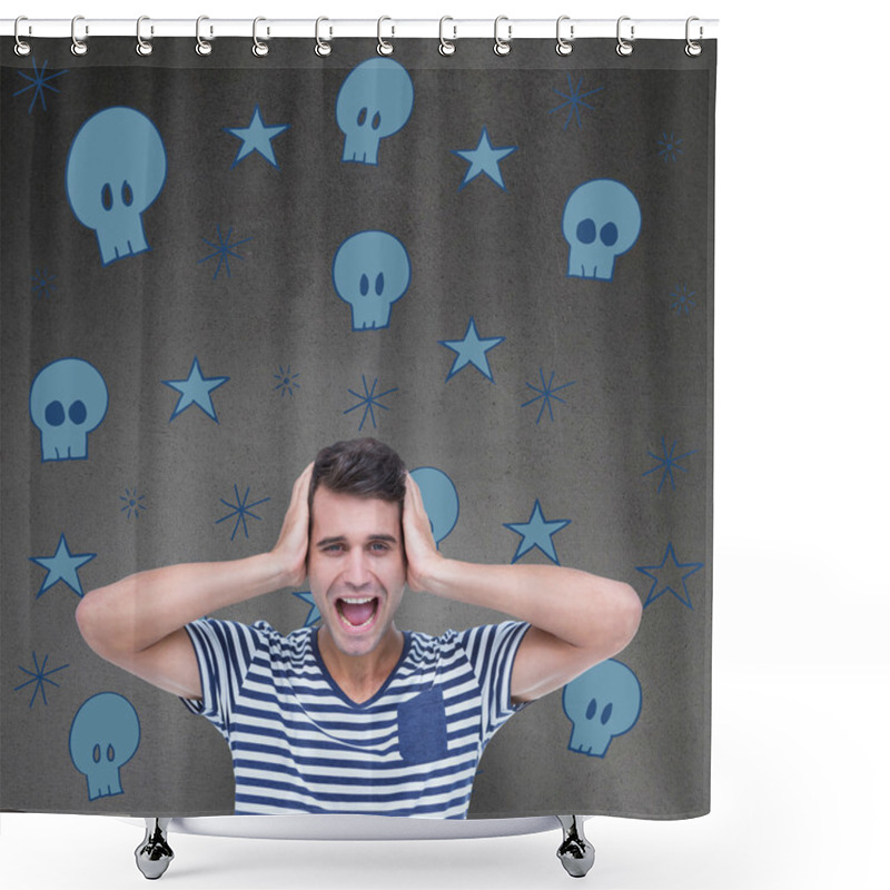 Personality  Pretty Brunette Shouting With Hands On Head Shower Curtains