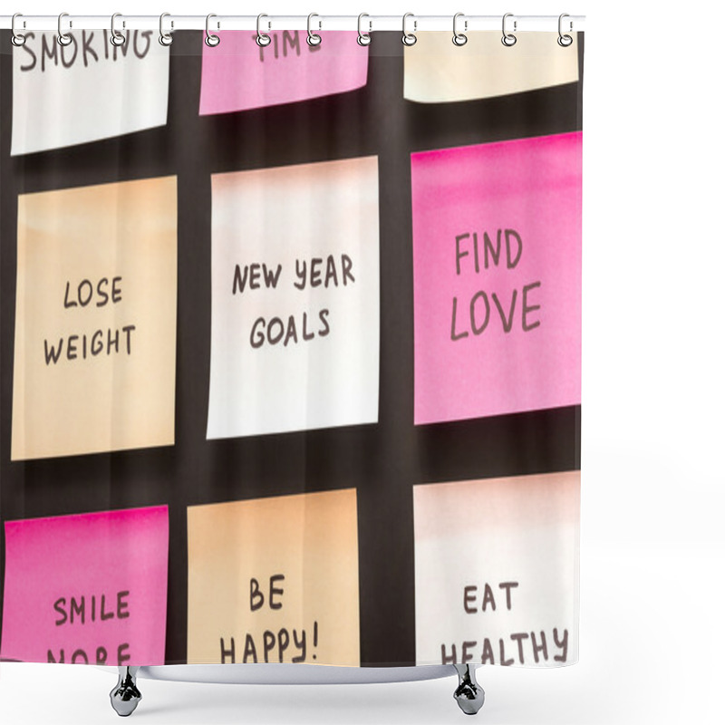 Personality  Popular New Year Goals Or Resolutions On A Blackboard Shower Curtains