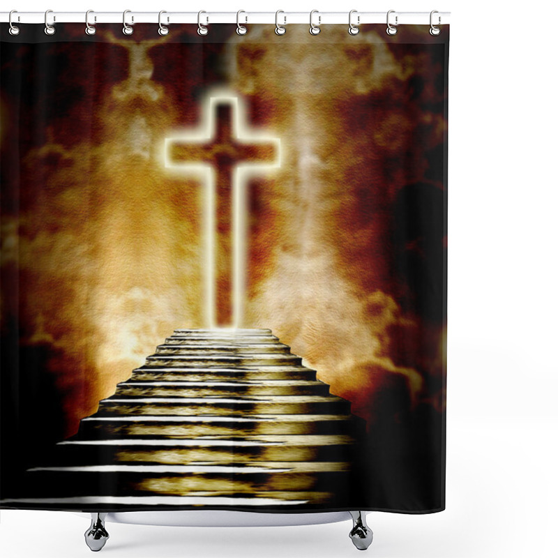 Personality  Glowing Holy Cross  And Staircase Leading To Heaven Or Hell Shower Curtains