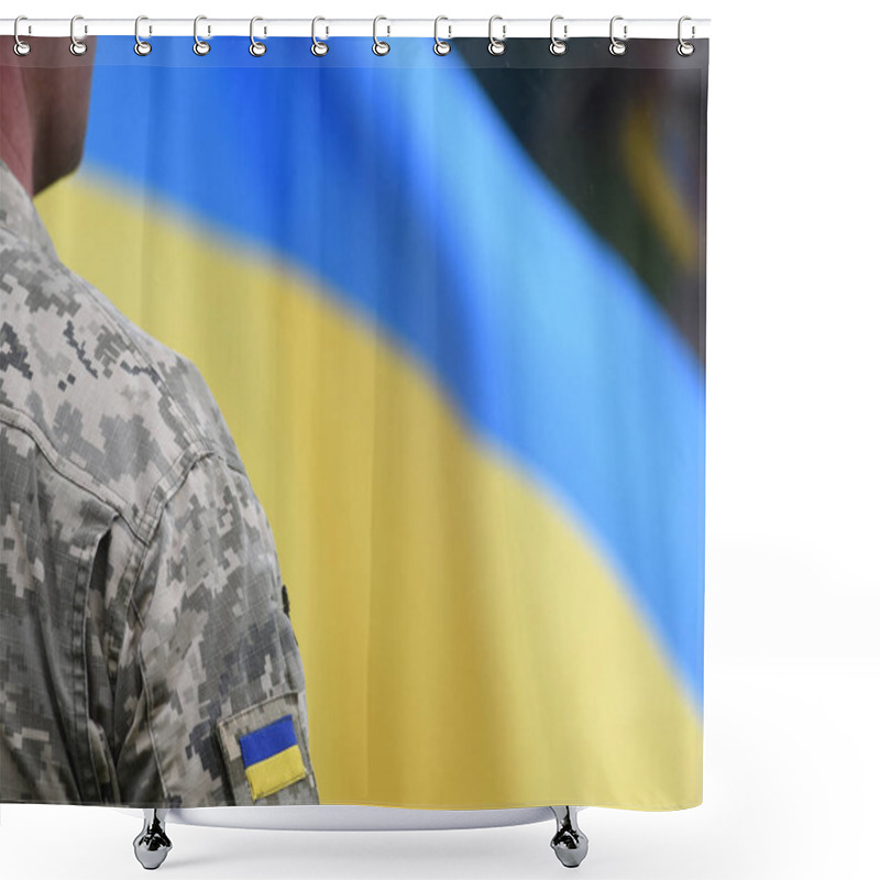 Personality  Armed Forces Of Ukraine. Ukrainian Soldier. Ukrainian In Army. Ukrainian Flag On Military Uniform.  Shower Curtains