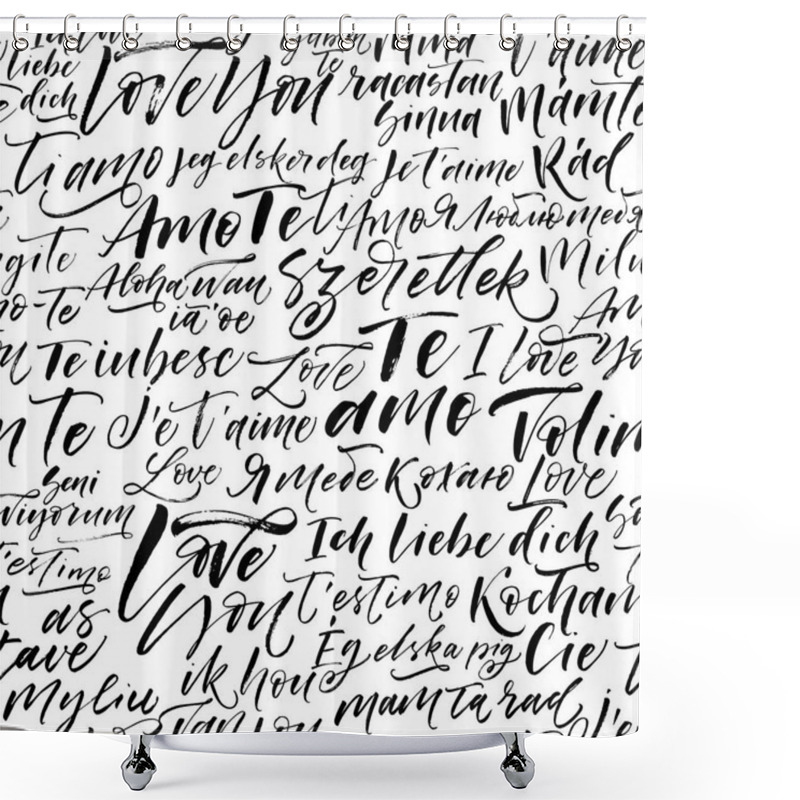 Personality  Seamless Pattern With I Love You Phrases In Different Languages. Shower Curtains