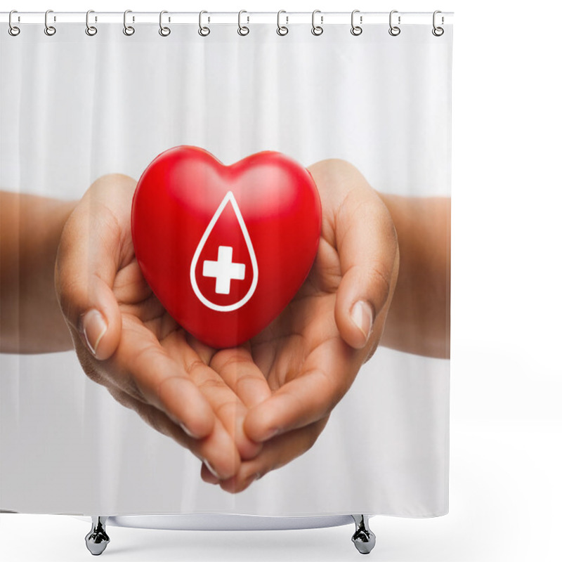 Personality  Female Hands Holding Red Heart With Donor Sign Shower Curtains