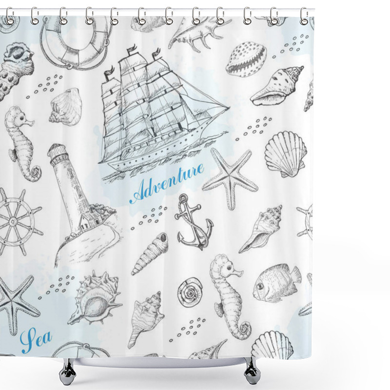 Personality  Summer Seamless Pattern With Marine Elements Shower Curtains