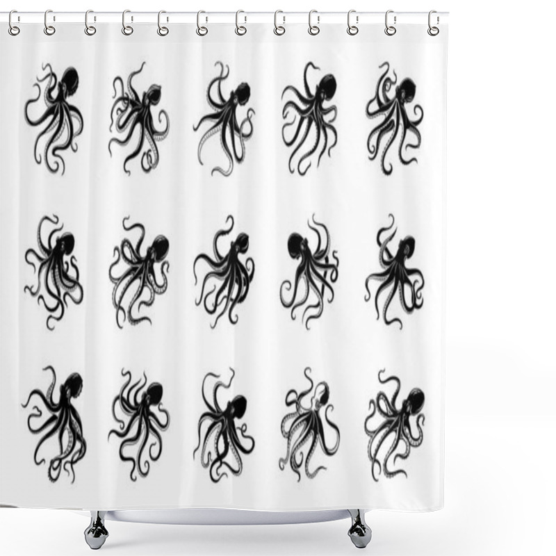 Personality  Intricate Octopus Vector Silhouettes  Marine Wildlife Illustration Pack Shower Curtains