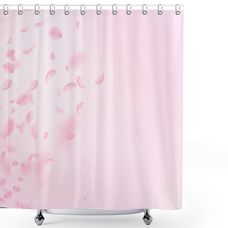 Personality  Sakura Petals Falling Down. Romantic Pink Flowers Gradient. Flying Petals On Pink Square Background. Shower Curtains