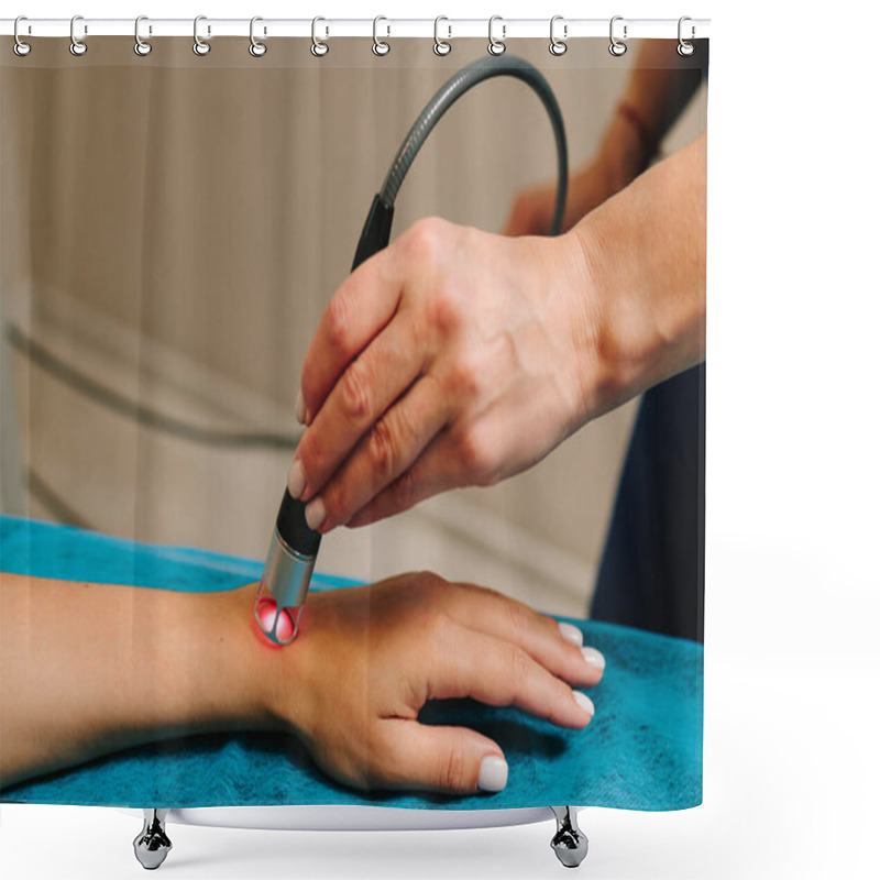 Personality  Hand Low Level Laser Therapy To Promote Healing Of Soft Tissues. Infrared Treatment Of Hand To Manage Pain, Numbness And Tingling. Doing Laser Therapy To Improve Blood Flow And Immune System Shower Curtains