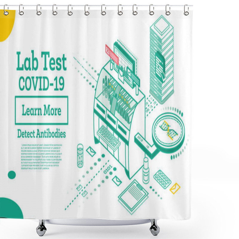 Personality  Isometric Covid-19 Testing System. Vector Illustration. Antibody Lab Test. Outline Concept. Shower Curtains