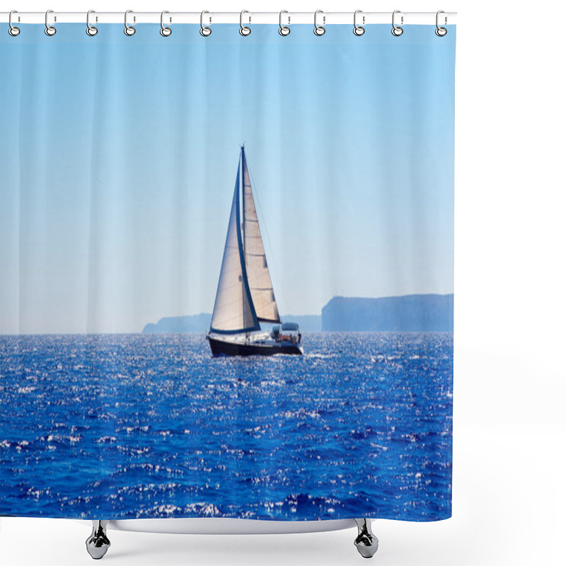 Personality  Blue Mediterranean Sailboat Sailing Shower Curtains