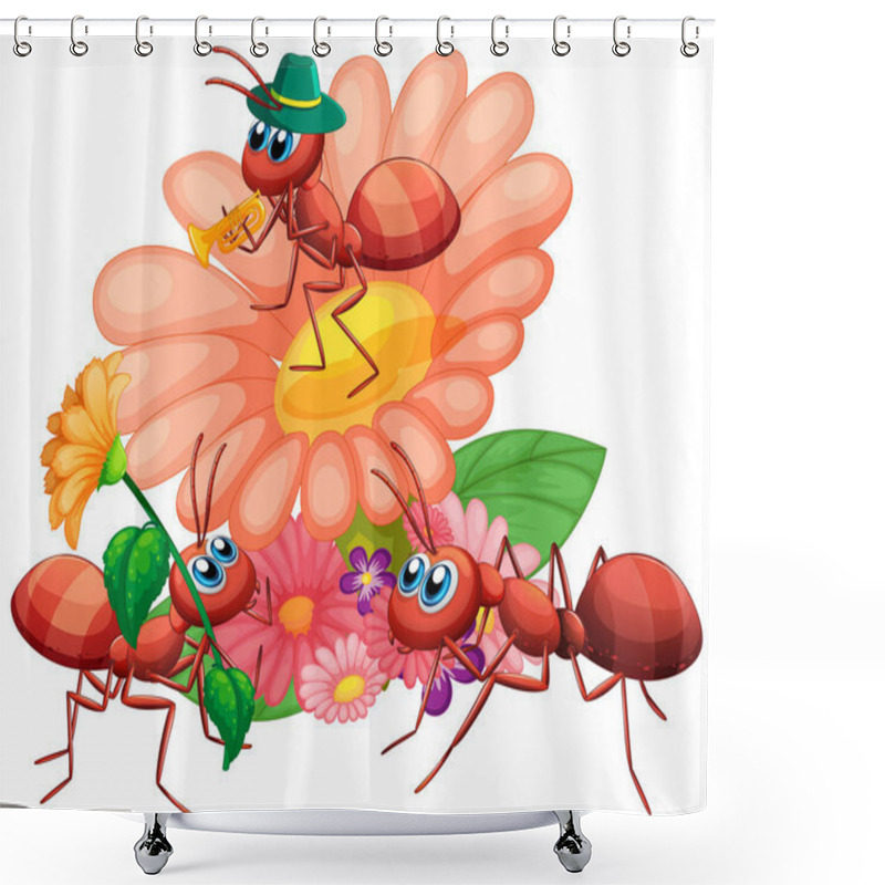 Personality  Group Of Ants And Flowers Illustration Shower Curtains