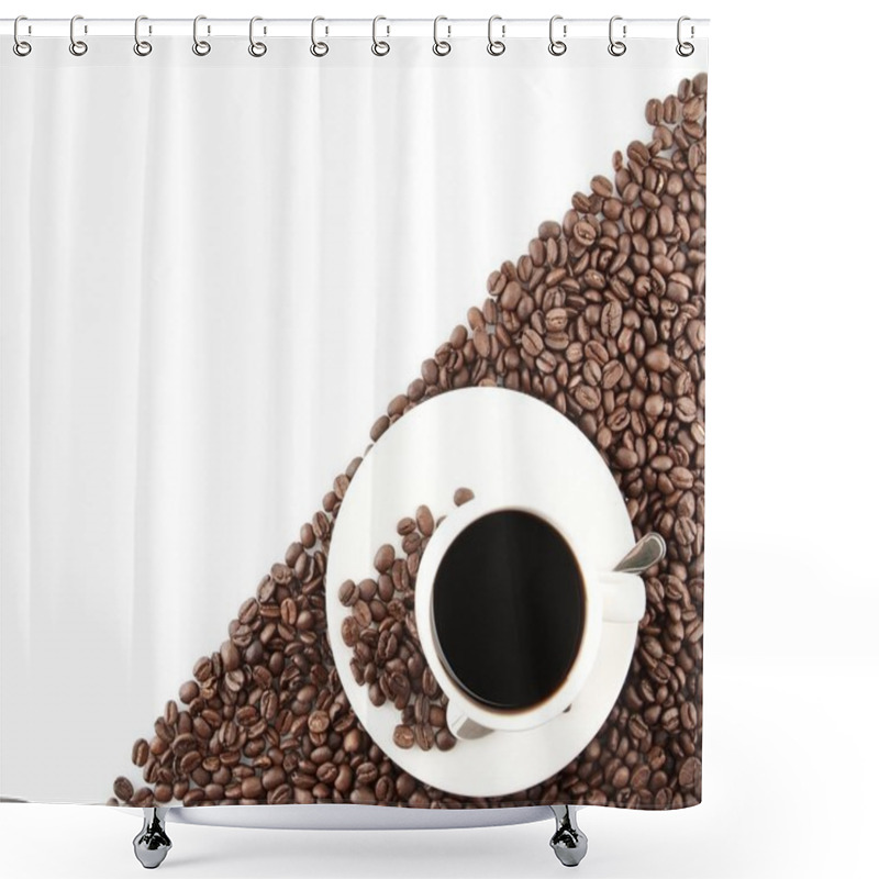 Personality  Coffee Cup With Beans In The Corner On White Shower Curtains