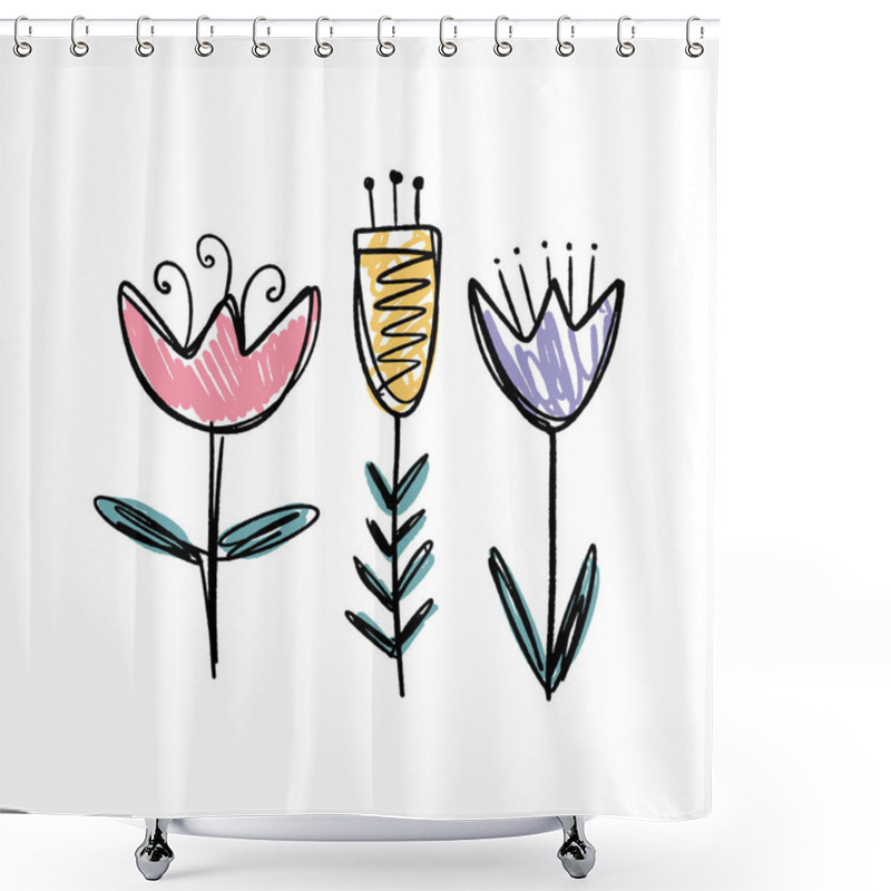 Personality  Funny Doodle Flowers. Baby Stylish Art Or Nursery Wallpaper. Vector Illustration. Shower Curtains