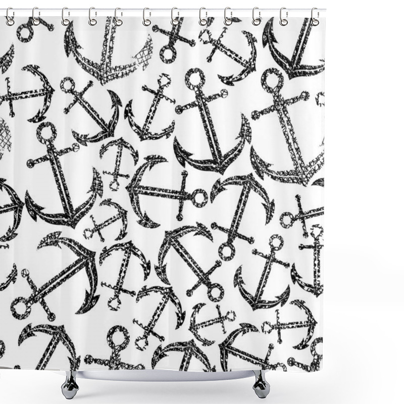 Personality  Sa Travel Theme Repeating Vector Background, Anchors Seamless Pa Shower Curtains