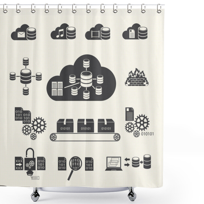 Personality  Cloud Computing And Data Management Icons Set. Vector Shower Curtains