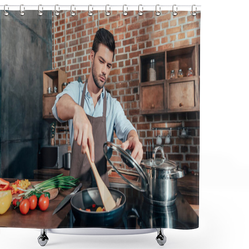 Personality  Young Man Cooking Shower Curtains