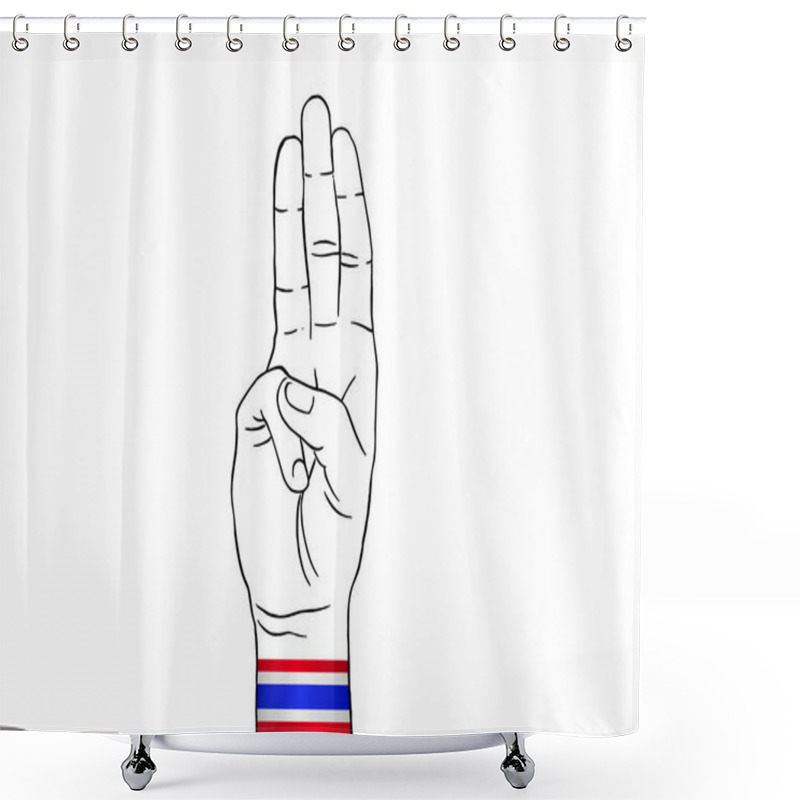 Personality  Protester Show Three Fingers Salute Wearing Thailand Flag Wristband On White Backgeound , Graphic Designer Element - Vector - Illustration Shower Curtains