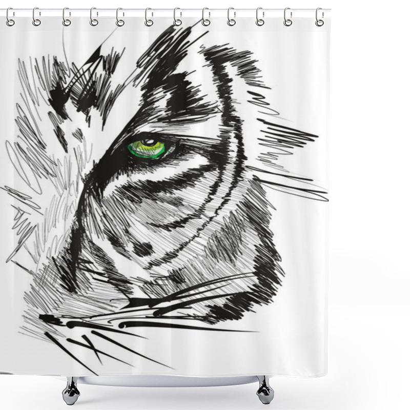 Personality  Sketch Of Tiger Face Vector Illustration Shower Curtains