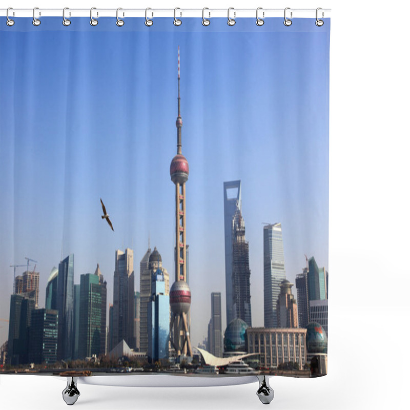 Personality  Shanghai Skyline With Oriental Pearl Tower, Shower Curtains