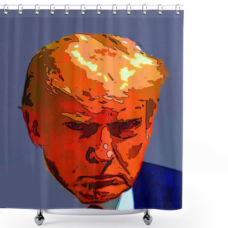 Personality  ATLANTA GEORGIA USA 08 23 2023: Pop Art Of Donald Trump Mug Shot (is An American Politician, Media Personality, And Businessman Who Served As The 45th President Of The United States Shower Curtains