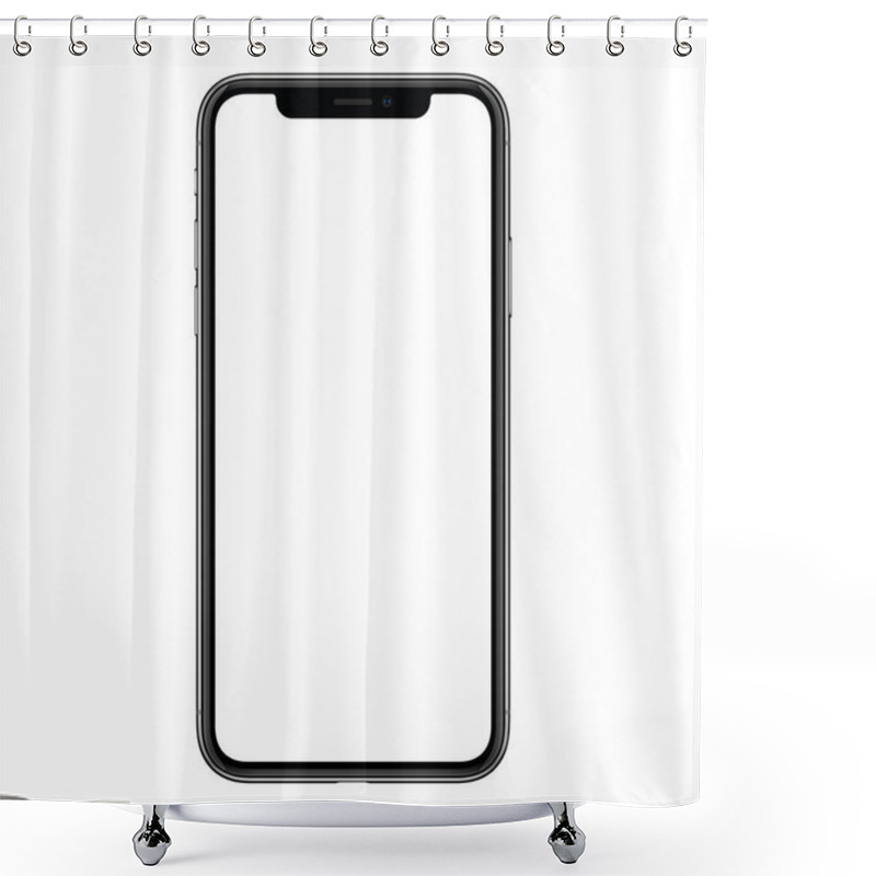 Personality  New Modern Frameless Smartphone Mockup Similar To IPhone X With White Screen Isolated On White Background Shower Curtains