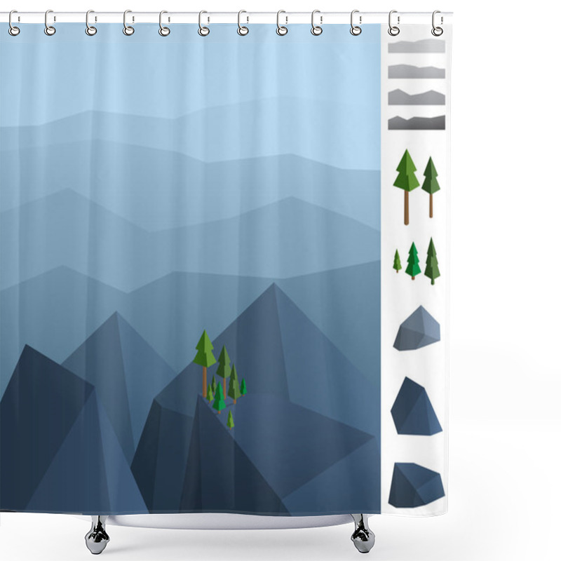 Personality  Simply Geometric Illustration Of Rock Mountains Landscape Shower Curtains