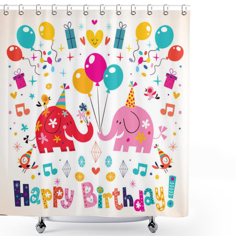 Personality  Happy Birthday Cute Elephants Card Shower Curtains