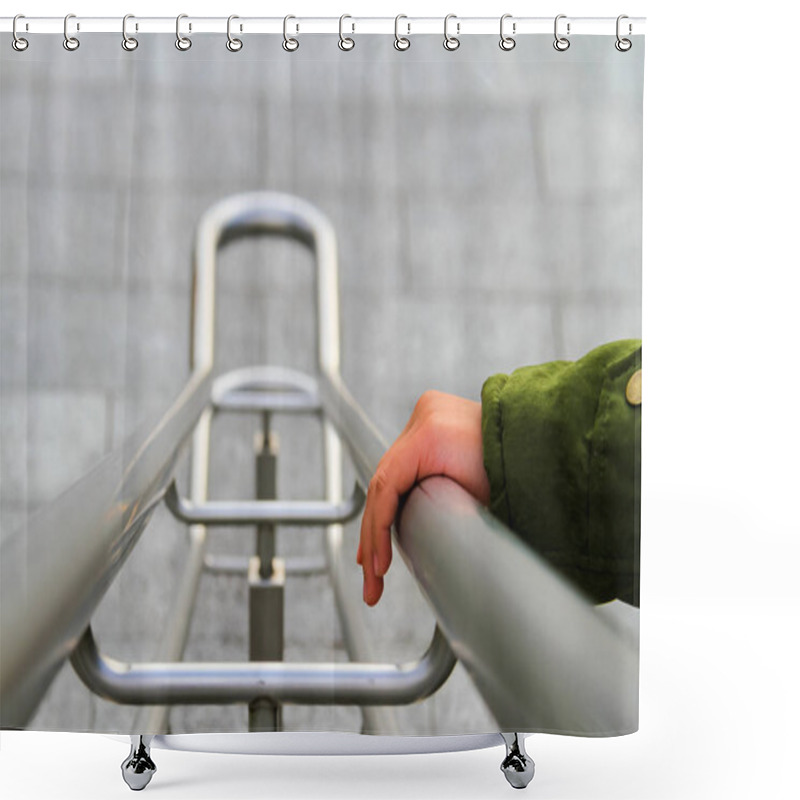 Personality  Hand On Railing : Young Girl Using A Railing To Go Downstairs At Shower Curtains