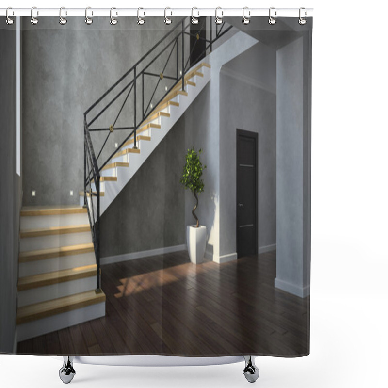 Personality  Part Of The Classical Interior, Staircase View With Plant And Do Shower Curtains