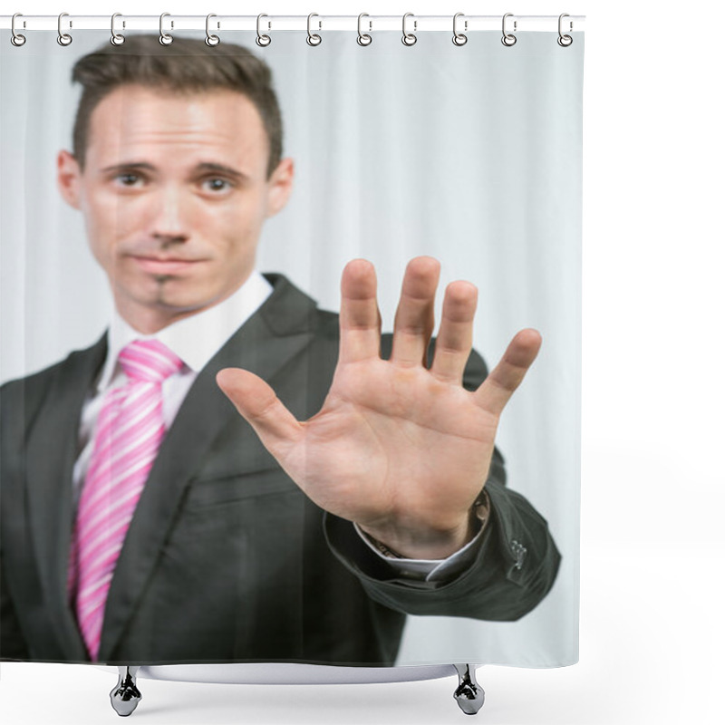 Personality  Businessman Showing STOP Shower Curtains