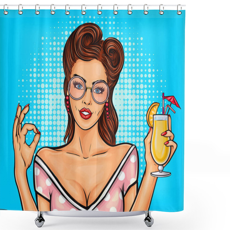 Personality  Sexy Pop Art Girl Shows Sign OK Shower Curtains