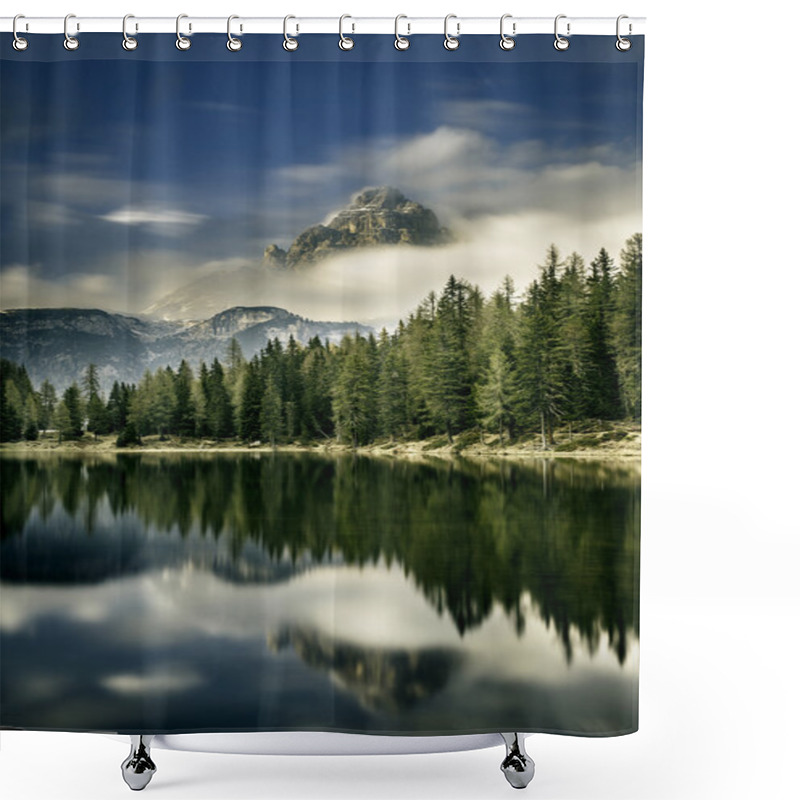 Personality  Mountain Landscape With Lake In The Front Shower Curtains