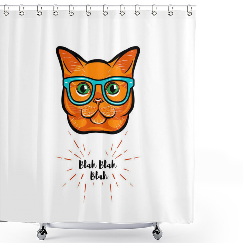 Personality  Ginger Cat Geek. Smart Glasses. Red Cat Nerd. Cat Portrait. Vector. Shower Curtains