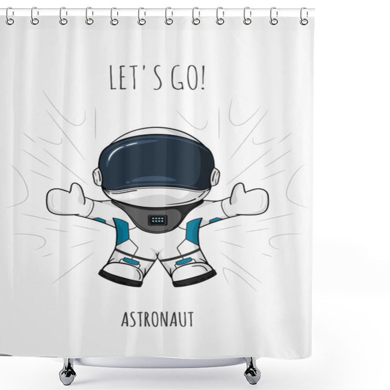 Personality  Hand Drawn Cartoon Vector Illustration Astronaut In Spacesuit Who Drop And Flies. Concept Zero Gravity, Travel. Shower Curtains