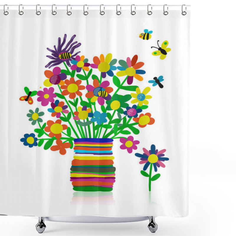 Personality  Floral Bouquet In Vase, Plasticine Sketch For Your Design Shower Curtains