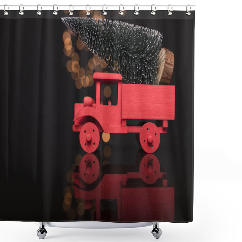 Personality  Red Truck Carrying A Pine Tree Shower Curtains