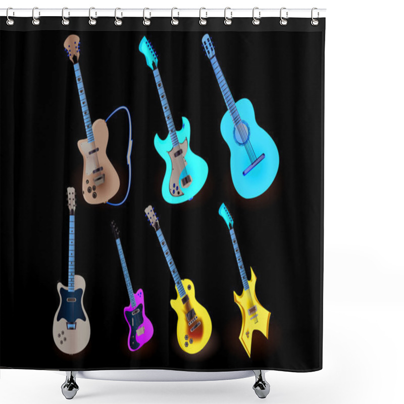 Personality  Acoustic And Electric Guitars Set Shower Curtains