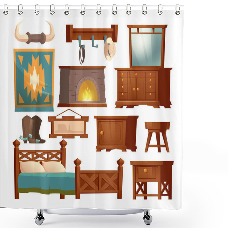 Personality  Wooden Furniture Of Cowboy Bedroom In Rural House Shower Curtains