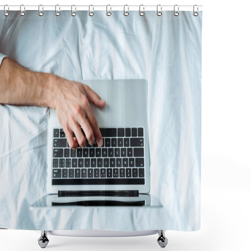 Personality  Top View Of Man Typing On Laptop Keyboard, Illustrative Editorial Shower Curtains