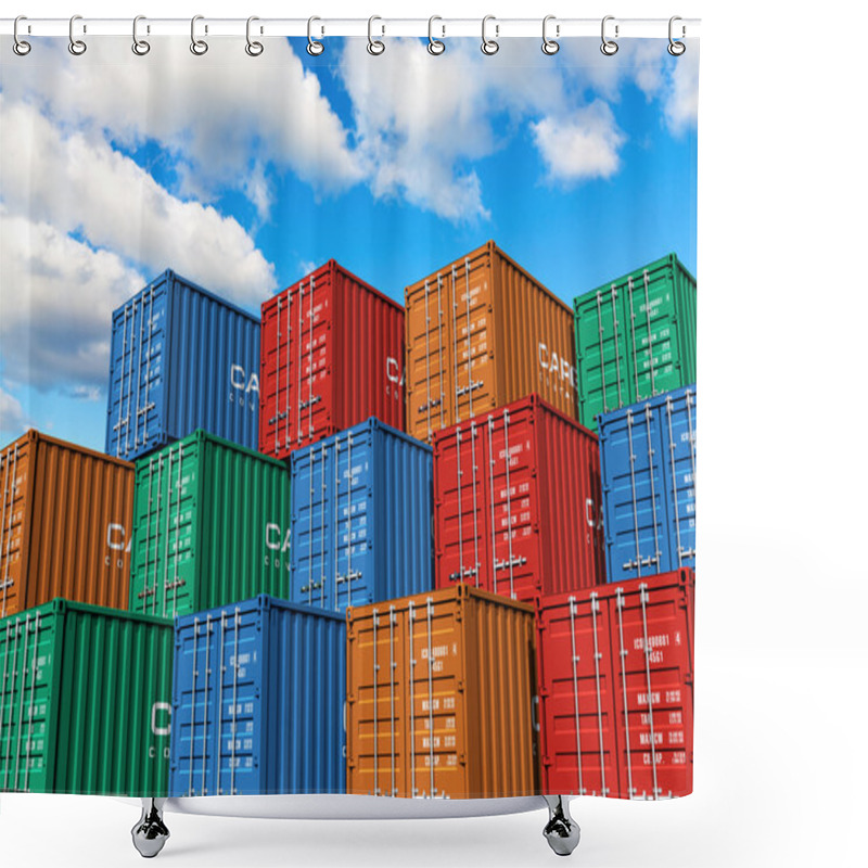 Personality  Stacked Cargo Containers In Port Shower Curtains