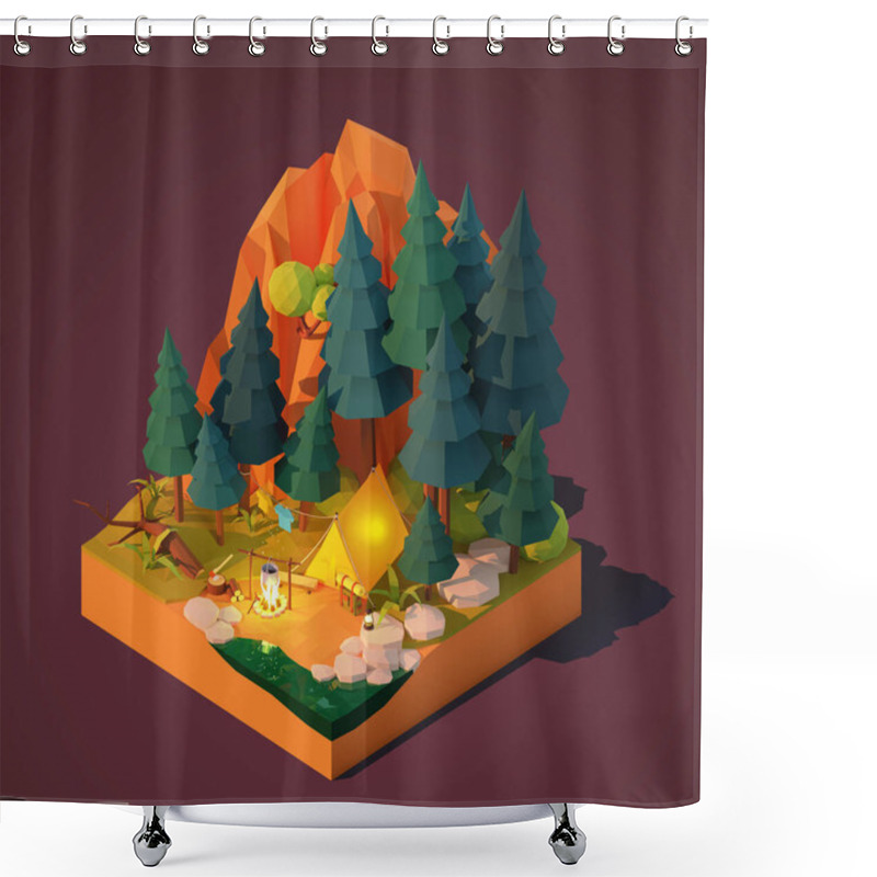 Personality  Vector Isometric Camping In The Forest Shower Curtains