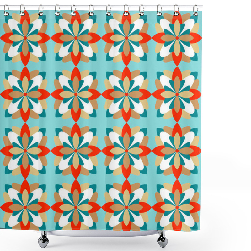 Personality  Vector Graphics - Seamless Geometric Pattern With Floral Motifs Of Bright Trendy Colors In Arabic Style. Concept Decoration Shower Curtains