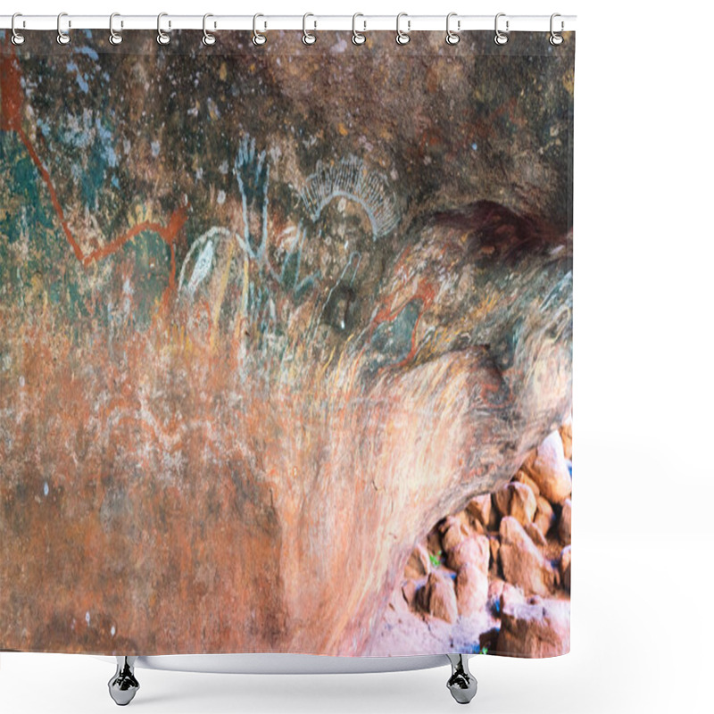 Personality  Aboriginal Cave Painting Inside The Family Cave Or Kulpi Mutitju Shower Curtains