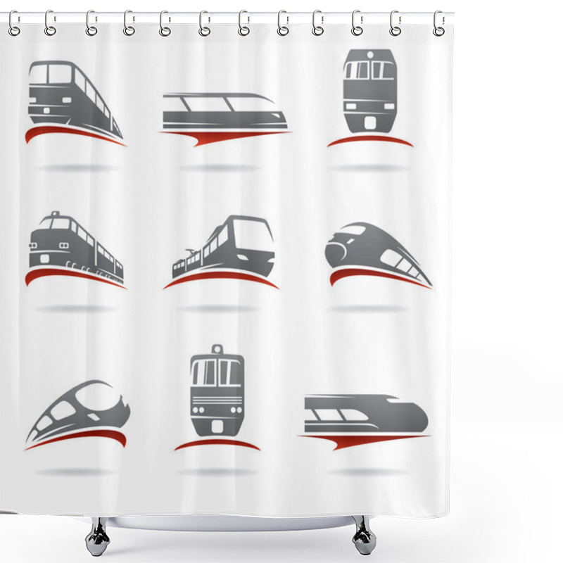 Personality  Gray And Red Train Set. Shower Curtains