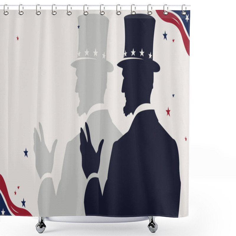 Personality  Minimalist Lower Third For Presidents' Day Featuring Abraham Lincoln's Iconic Silhouette, With Soft Patriotic Patterns. Ideal For Videos, Presentations, And Historical Or Patriotic Content. Shower Curtains