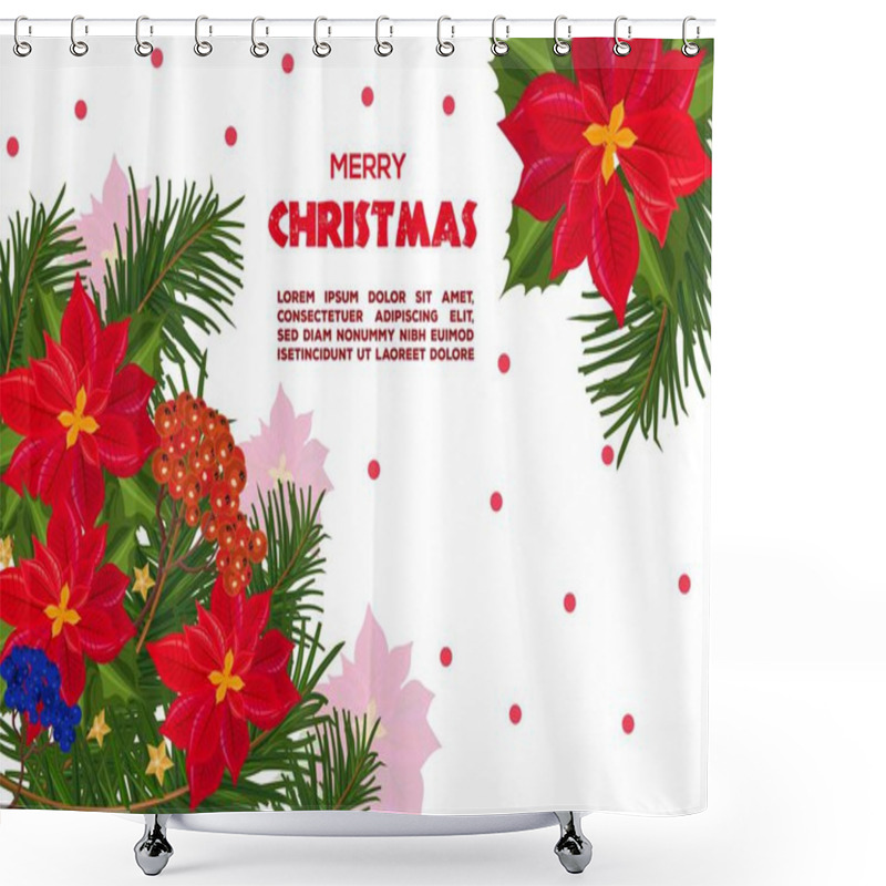 Personality  Red Poinsettia Flowers Christmas Card Vector. Retro Festive Backgrounds Shower Curtains