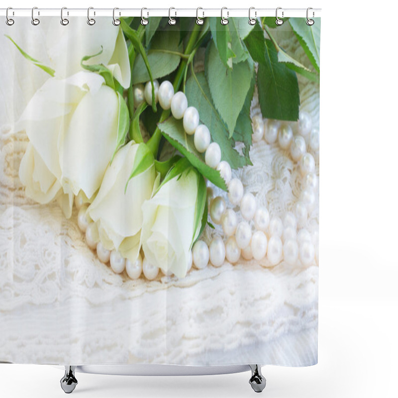 Personality  Pink And Orange Roses With Lace Shower Curtains