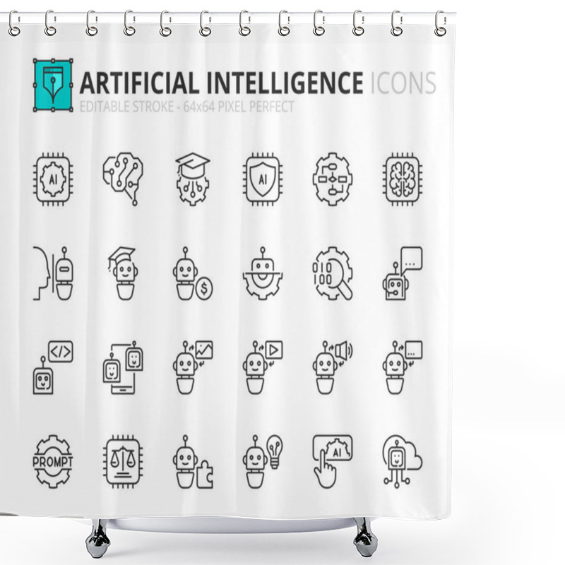 Personality  Line Icons About Artificial Intelligence. Contains Such Icons As AI, Machine Learning, Algorithm And Generated Contents. Editable Stroke Vector 64x64 Pixel Perfect Shower Curtains