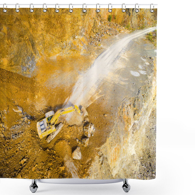 Personality  Aerial View Of A Excavator In The Open Cast Mine. Shower Curtains